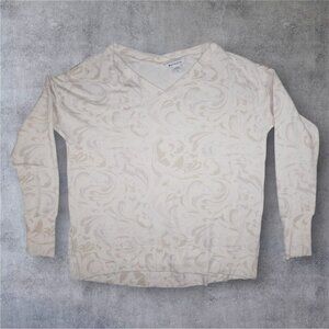 Athleta Marbled Cream Pullover Sweatshirt V-Neck Size M